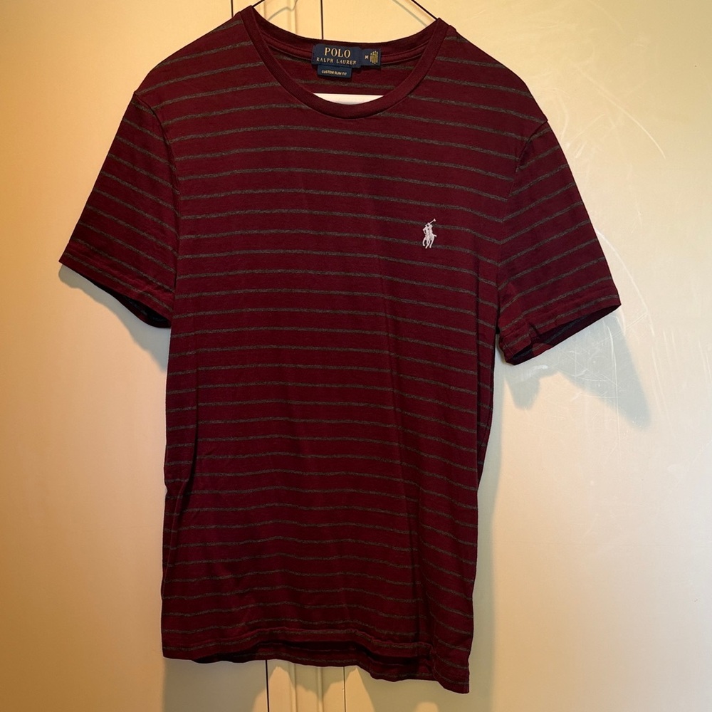 Polo by Ralph Lauren Men's Maroon Striped Tee